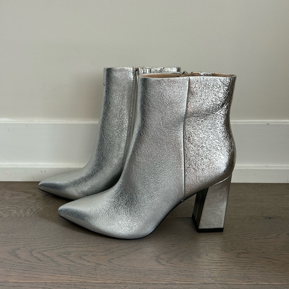 Marc Fisher Silver crinkle ankle boot